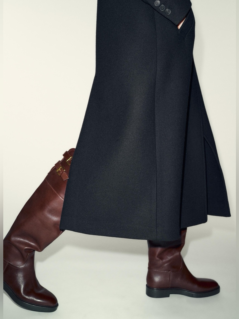 Zara NWT Brown Leather Faux Shearling Double Buckle Riding Boots 8 - Picture 5 of 15